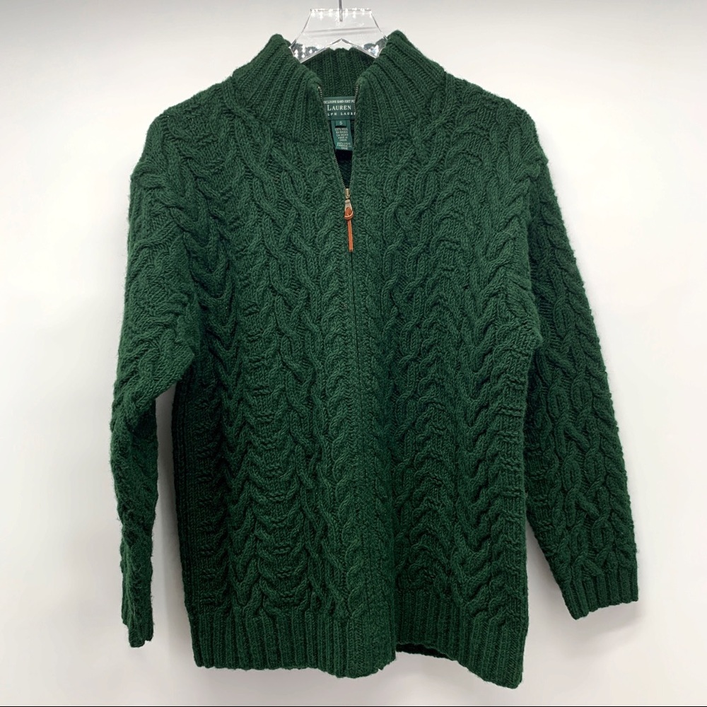 Exclusive Hand Knit Lauren Ralph Lauren 1/4 Zip Cable Knit Sweater Small